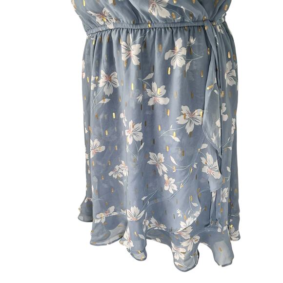 Fit & Flare Swiftie Dress Large Blue Gold Floral Lined Sleeveless Coquette Flirt - Picture 3 of 16